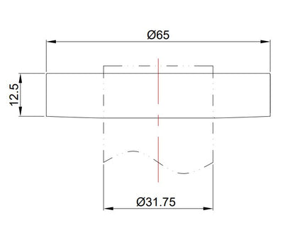Lijntekening UniMatch sifonrozet 32mm x 65mm Geborsteld messing PVD