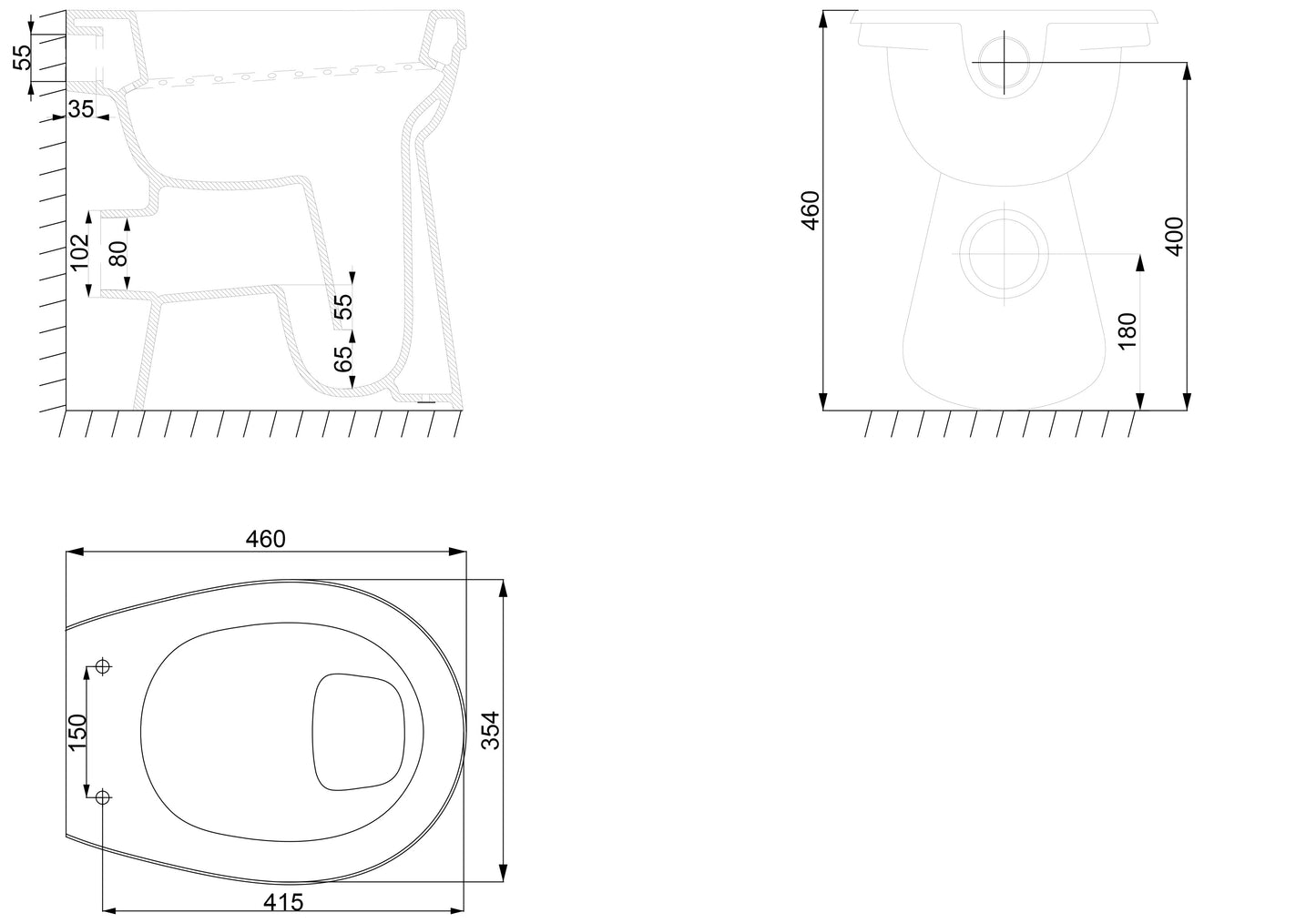 Wiesbaden staande verhoogde toiletpot +6 PK wit - WDtegels
