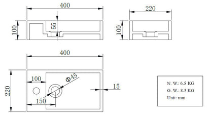 Wiesbaden Solid Surface fontein rechts 400x220x100