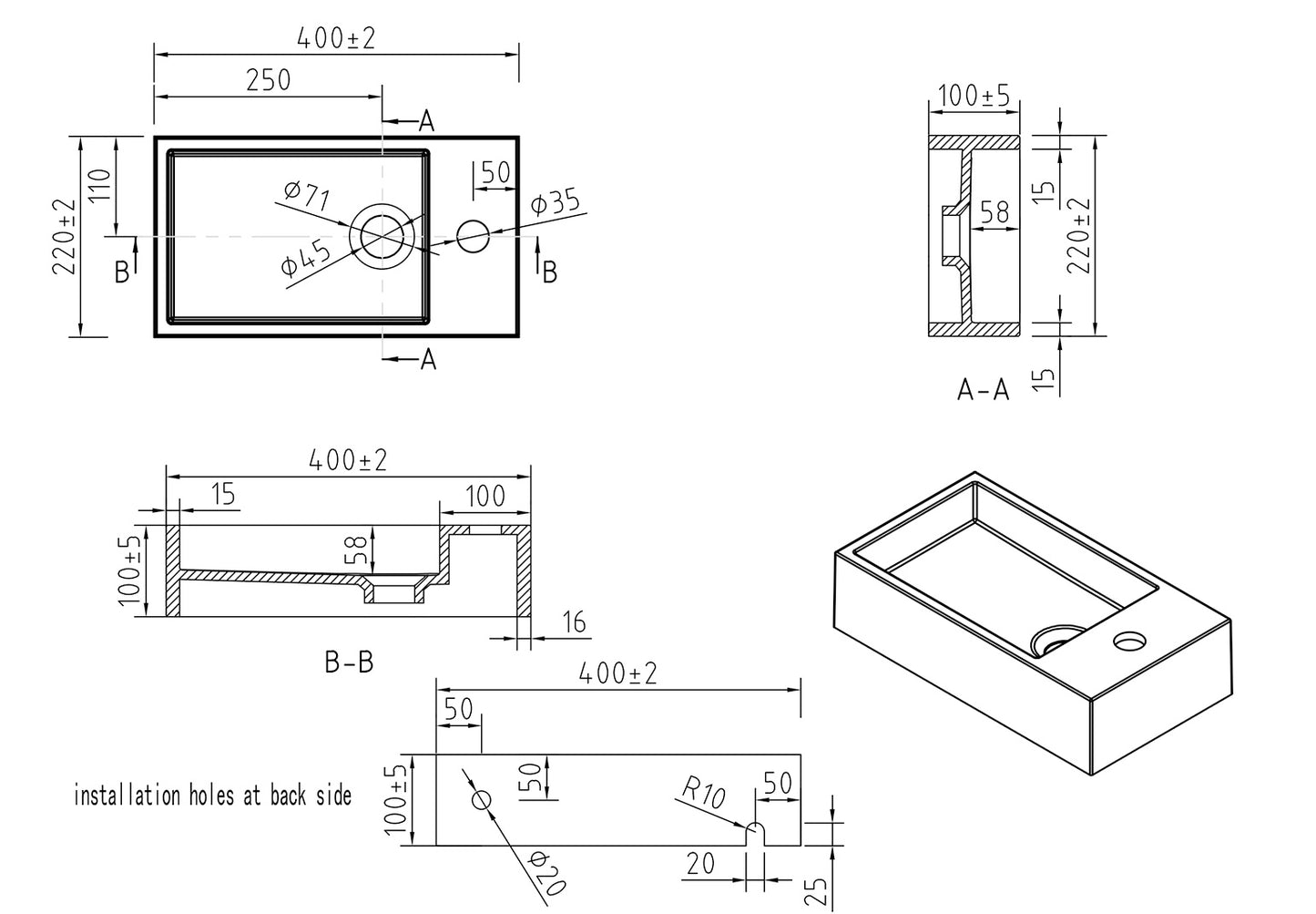 Lotte fontein rechts | 40x22x10cm | Solid surface mat wit - WDtegels