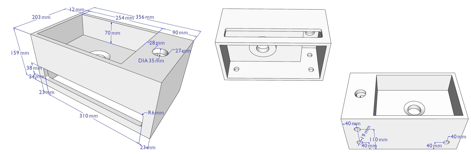 Julia fontein Solid Surface 35 x 20 x 16 cm beton (look) rechts 8719956081736