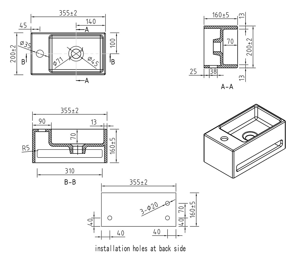 Julia fontein links | 35x20x16cm | Solid surface betonlook - WDtegels
