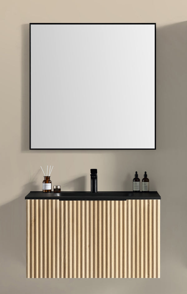 Ribbella badmeubelset 80 cm - naturel eik/mat zwart