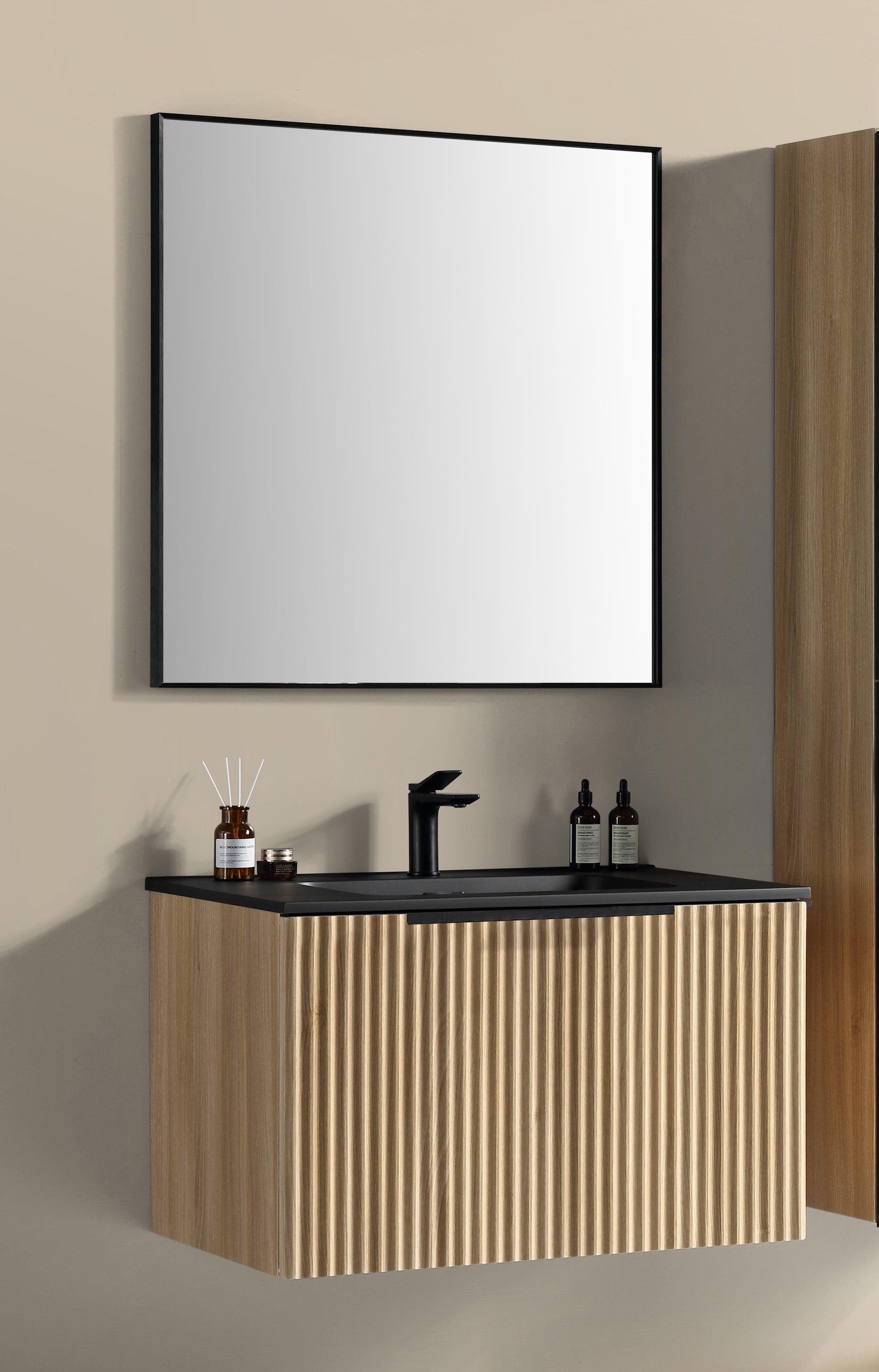 Ribbella badmeubel compleet 80 cm naturel eik/mat zwart - WDtegels