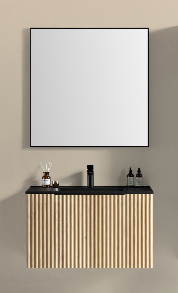 Ribbella badmeubelset 100 cm - naturel eik/mat zwart