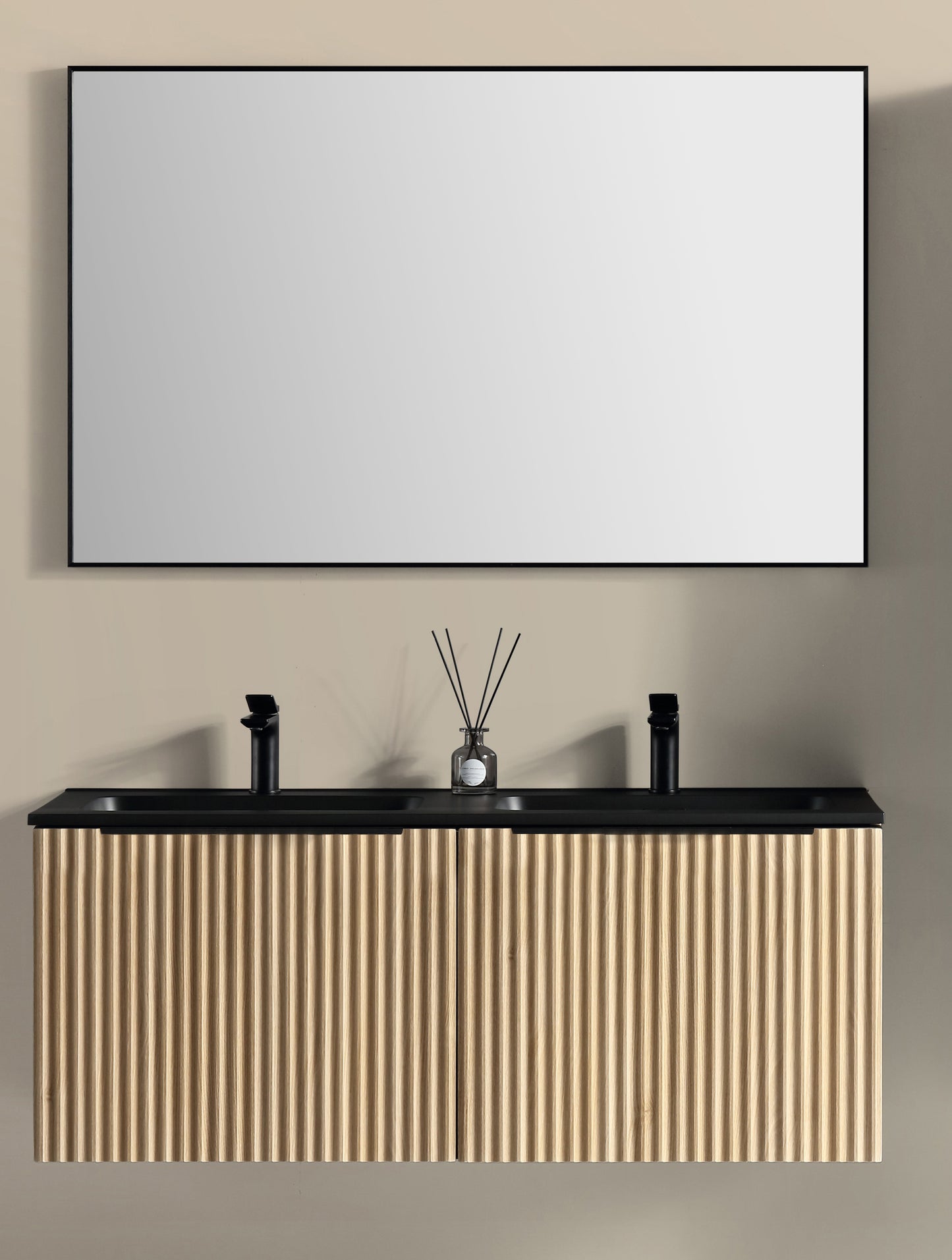Ribbella badmeubel compleet 120 cm naturel eik/mat zwart - WDtegels