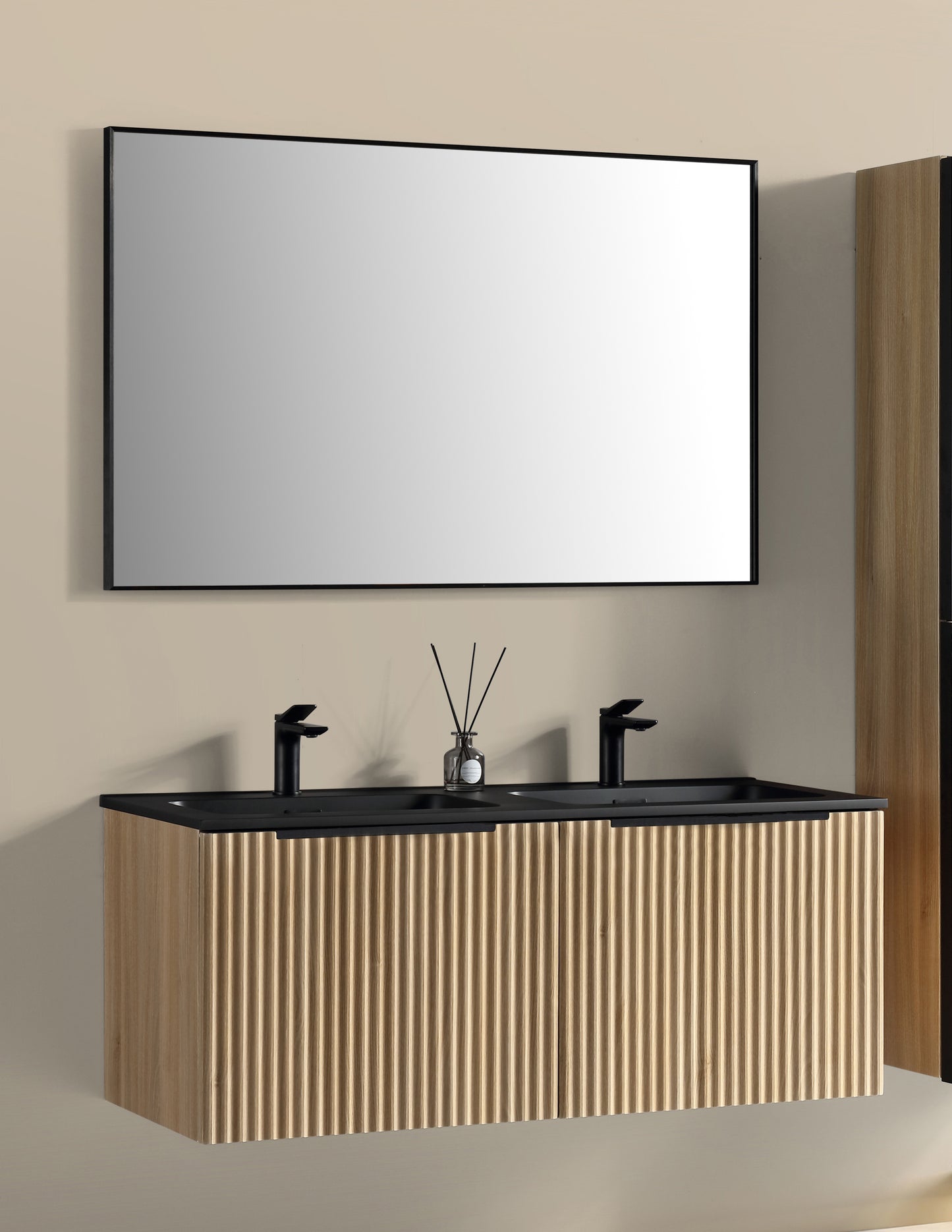 Ribbella badmeubel compleet 120 cm naturel eik/mat zwart - WDtegels
