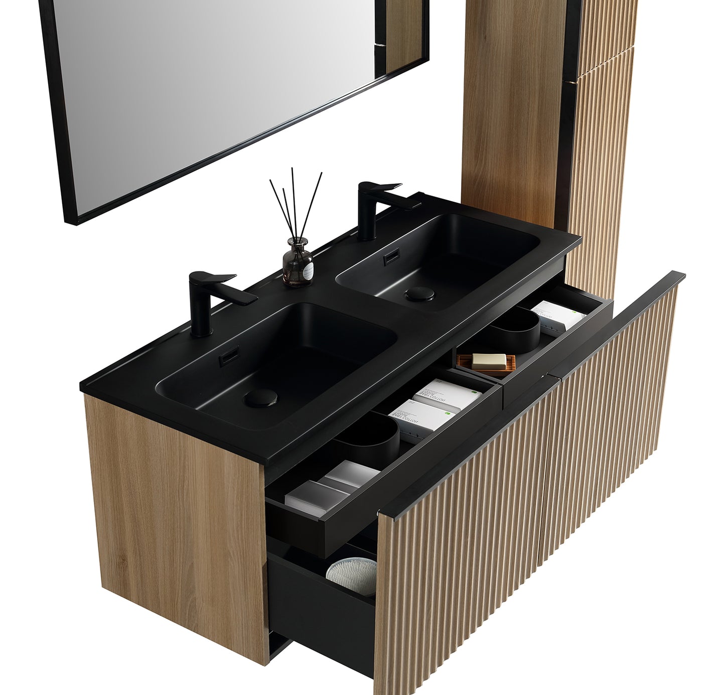 Ribbella onderkast met 2 laden 2 uitsparingen 120 x 45 cm naturel eik - WDtegels