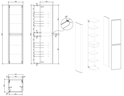 Maattekening Novira kolomkast 160x40x35cm mat zand