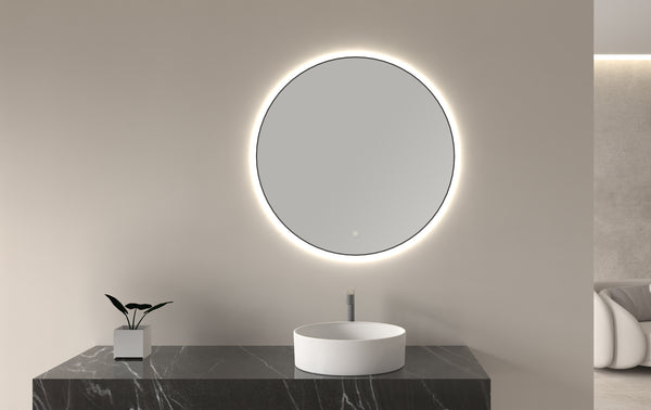 Novi mirror 80 cm round with LED, dimmable matt black