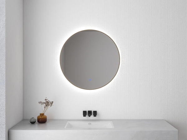 Novi 100 cm round mirror with LED, dimmable brushed brass