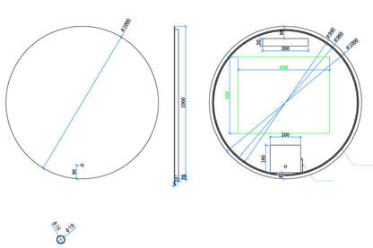 Maattekening Giro ronde badkamerspiegel 100cm
