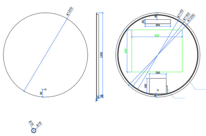 Maattekening Giro ronde badkamerspiegel 120cm