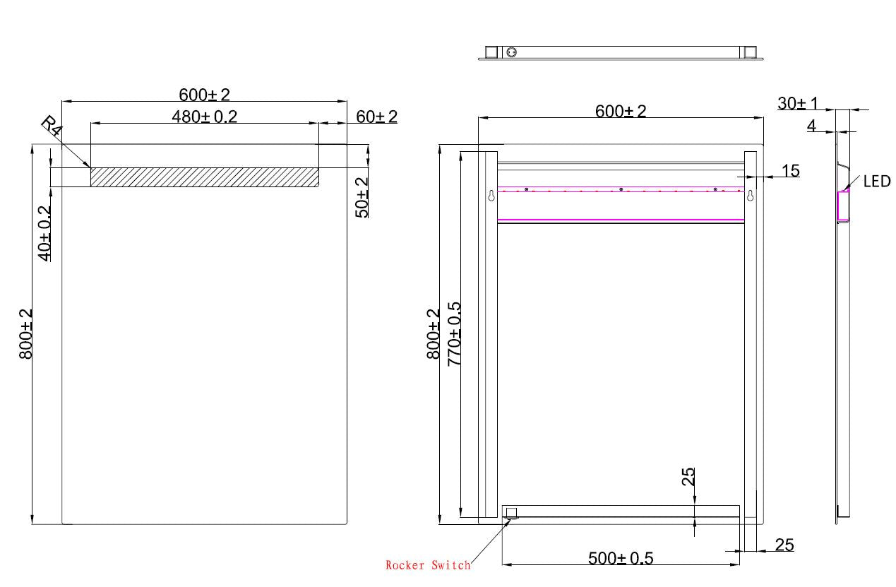 Tigris spiegel 60 x 80 cm rechthoek met LED - WDtegels