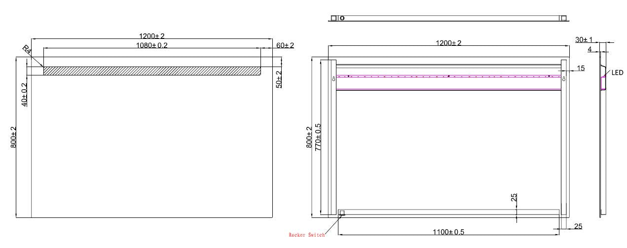Tigris spiegel 120 x 80 cm rechthoek met LED - WDtegels