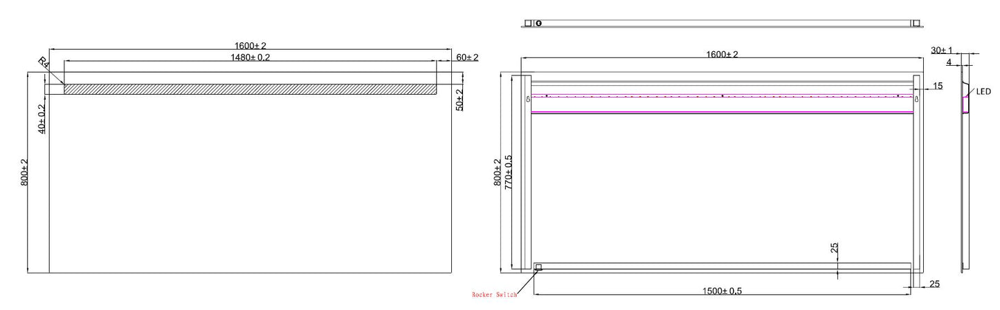 Tigris spiegel 160 x 80 cm rechthoek met LED - WDtegels