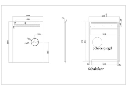 Tigris spiegel 60 x 80 cm rechthoek met LED en scheerspiegel - WDtegels