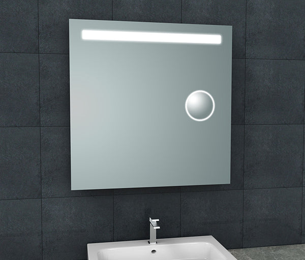 Espejo Tigris de 80 x 80 cm cuadrado con LED y espejo de aumento