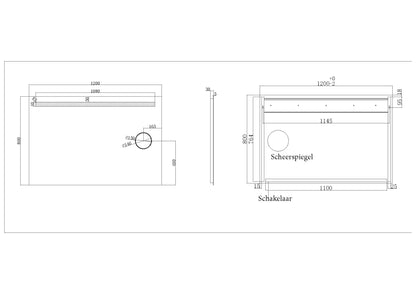 Tigris spiegel 120 x 80 cm rechthoek met LED en scheerspiegel - WDtegels