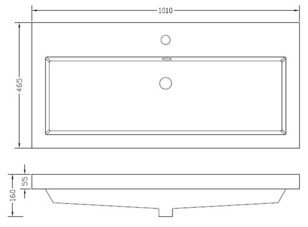 Vision kunstmarmer wastafel 1 kraangat 100x46 wit