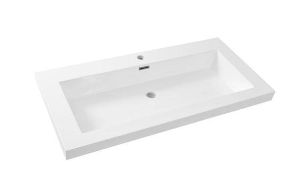 Lavabo Vision individual con 1 orificio para grifería 100x46x5,5 cm mármol artificial blanco brillo