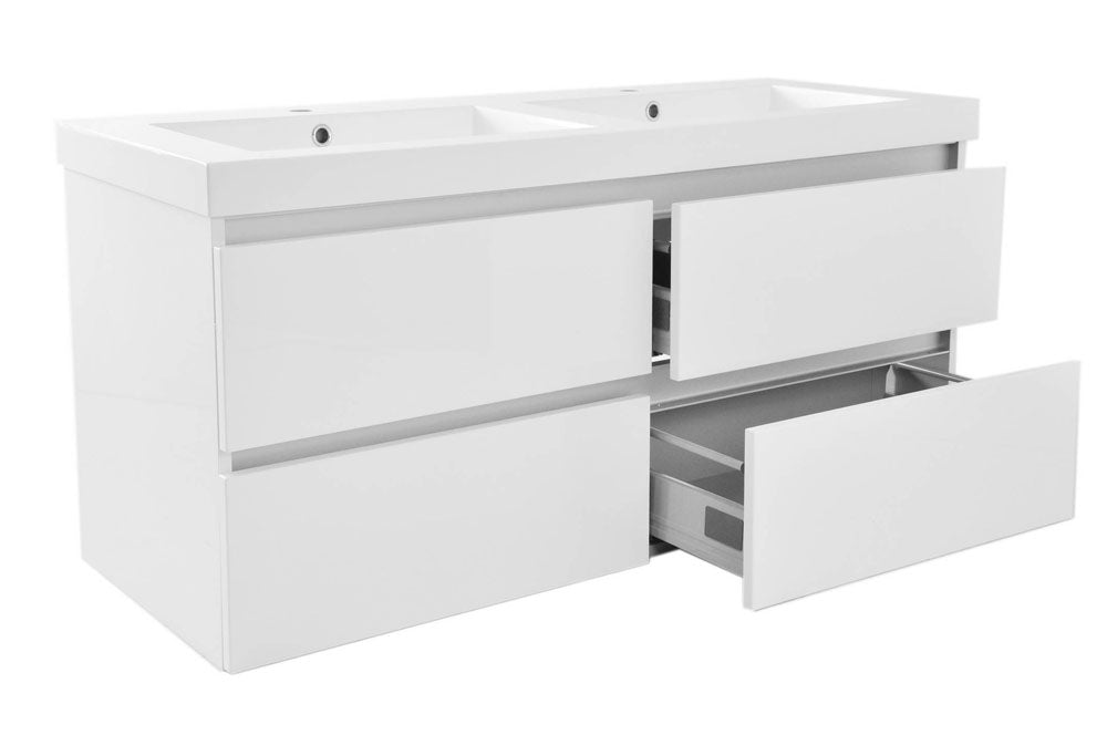 Lavabo doble Vision con 2 orificios para grifería 120x46x5,5 cm mármol artificial blanco brillo