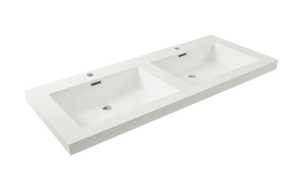 Lavabo doble Vision con 2 orificios para grifería 120x46x5,5 cm mármol artificial blanco brillo