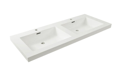 Lavabo doble Vision con 2 orificios para grifería 120x46x5,5 cm mármol artificial blanco brillo