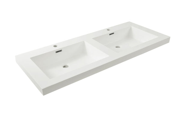 Lavabo doble Vision con 2 orificios para grifería 120x46x5,5 cm mármol artificial blanco brillo