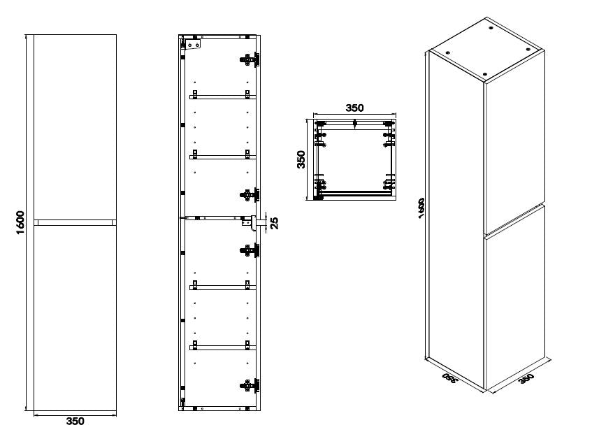 Vision kolomkast 160x35x35cm 2 deuren houtnerf grijs - WDtegels