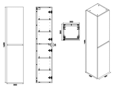Vision kolomkast 160x35x35cm 2 deuren houtnerf grijs - WDtegels