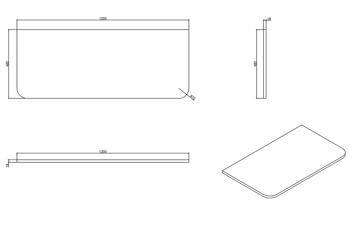 Maattekening Sulora topblad 120x48cm mat zwart