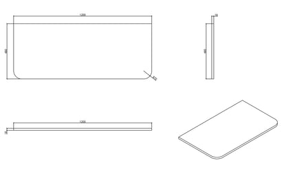Maattekening Novira topblad 120x48cm mat zwart