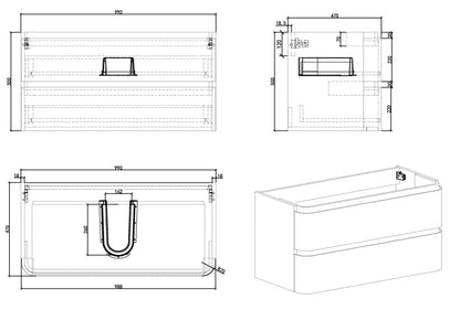 Maattekening Novira onderkast 100x48cm mat wit