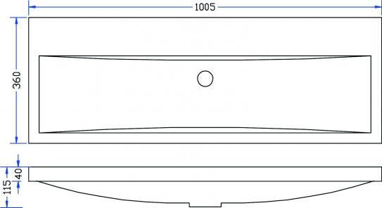Wiesbaden wastafel 100cmx36cm zonder kraangat wit