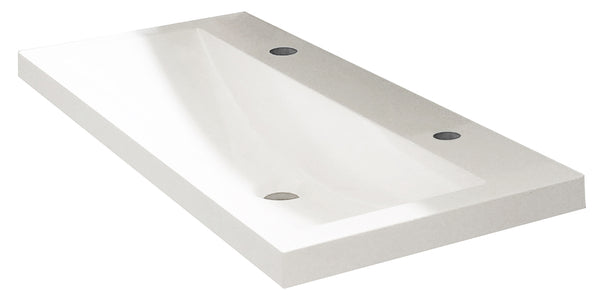 Lavabo Flag individual con 2 orificios para grifería 100x36x4 cm mármol artificial blanco brillo