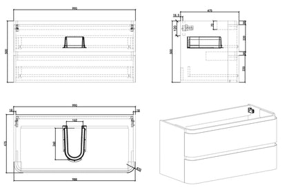 Maattekening Novira onderkast 100x48cm mat zand