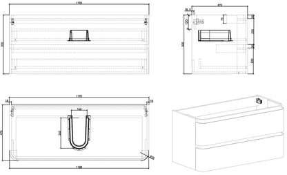 Maattekening Novira onderkast 120x48cm mat zand