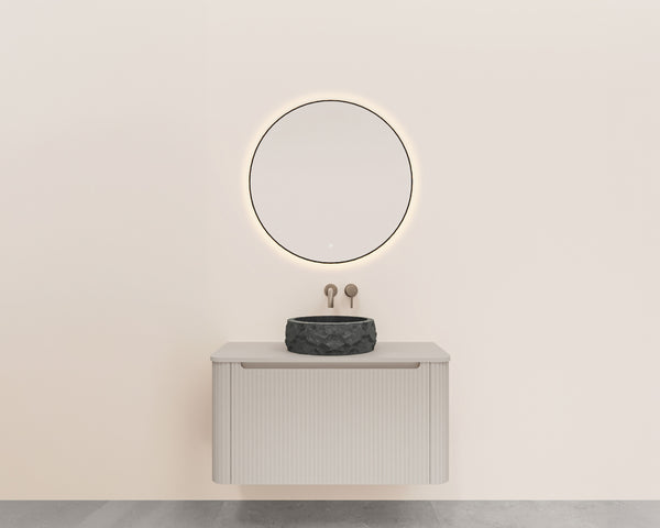Sulora geribbelde onderkast met afgeronde hoeken | 1 lade | 1 uitsparing | 100x48cm | Mat beige