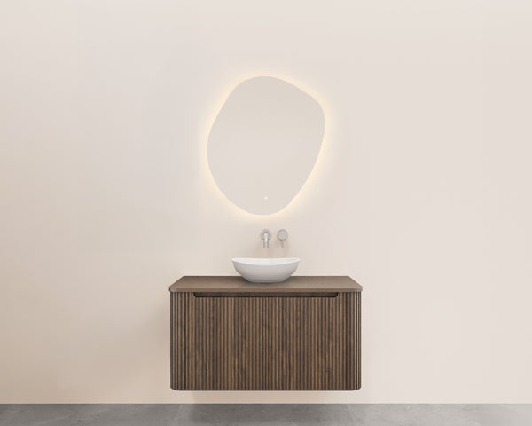 Sulora geribbelde onderkast met afgeronde hoeken | 1 lade | 1 uitsparing | 80x48cm | Bruin eiken