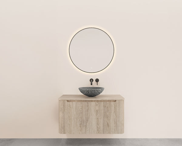 Sulora geribbelde onderkast met afgeronde hoeken | 1 lade | 1 uitsparing | 100x48cm | Licht eiken