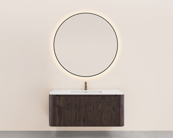 Sulora geribbelde onderkast met afgeronde hoeken | 1 lade | 1 uitsparing | 120x48cm | Walnoot