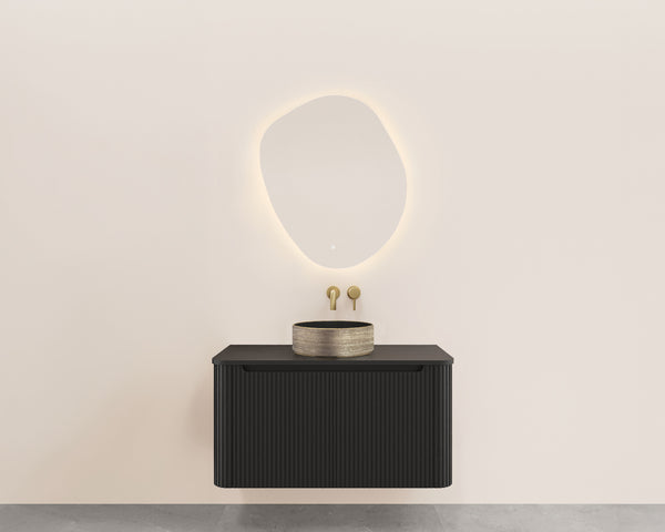 Sulora geribbelde onderkast met afgeronde hoeken | 1 lade | 1 uitsparing | 80x48cm | Mat zwart