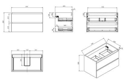 Maattekening Alvara onderkast 80x46cm mat wit