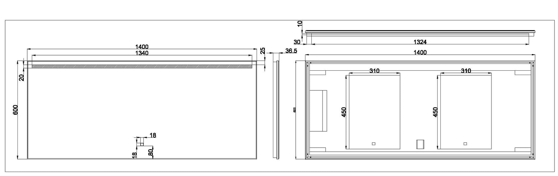 Ambi one spiegel 140 x 60 cm rechthoek met LED, dimbaar en spiegelverwarming - WDtegels