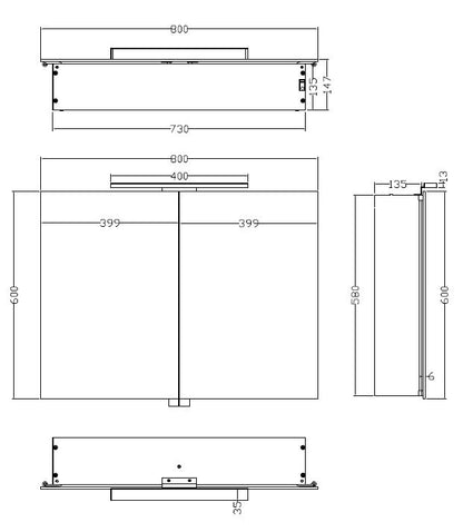 Bright spiegelkast 80 x 60 x 14cm met LED - WDtegels