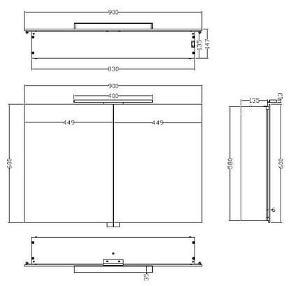 Bright spiegelkast 90 x 60 x 14 cm met LED - WDtegels