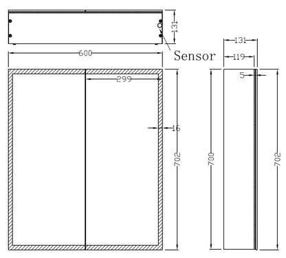Armario con espejo + iluminación Wiesbaden Quatro 60x70x13cm