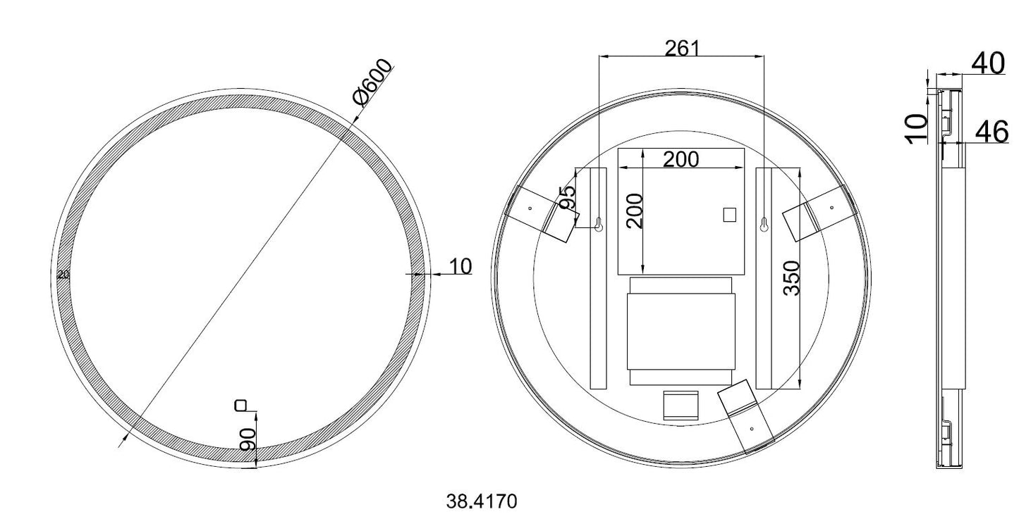 Wiesbaden Maro mirror 60cm round + LED matt black