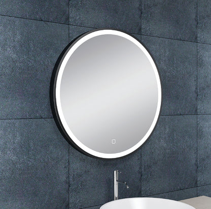 Maro spiegel rond met LED, dimbaar en spiegelverwarming 60 cm mat zwart - WDtegels